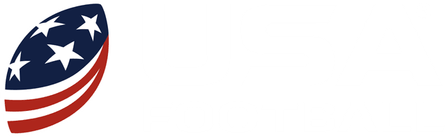 The USA Football primary logo with icon in full color and text in all white.